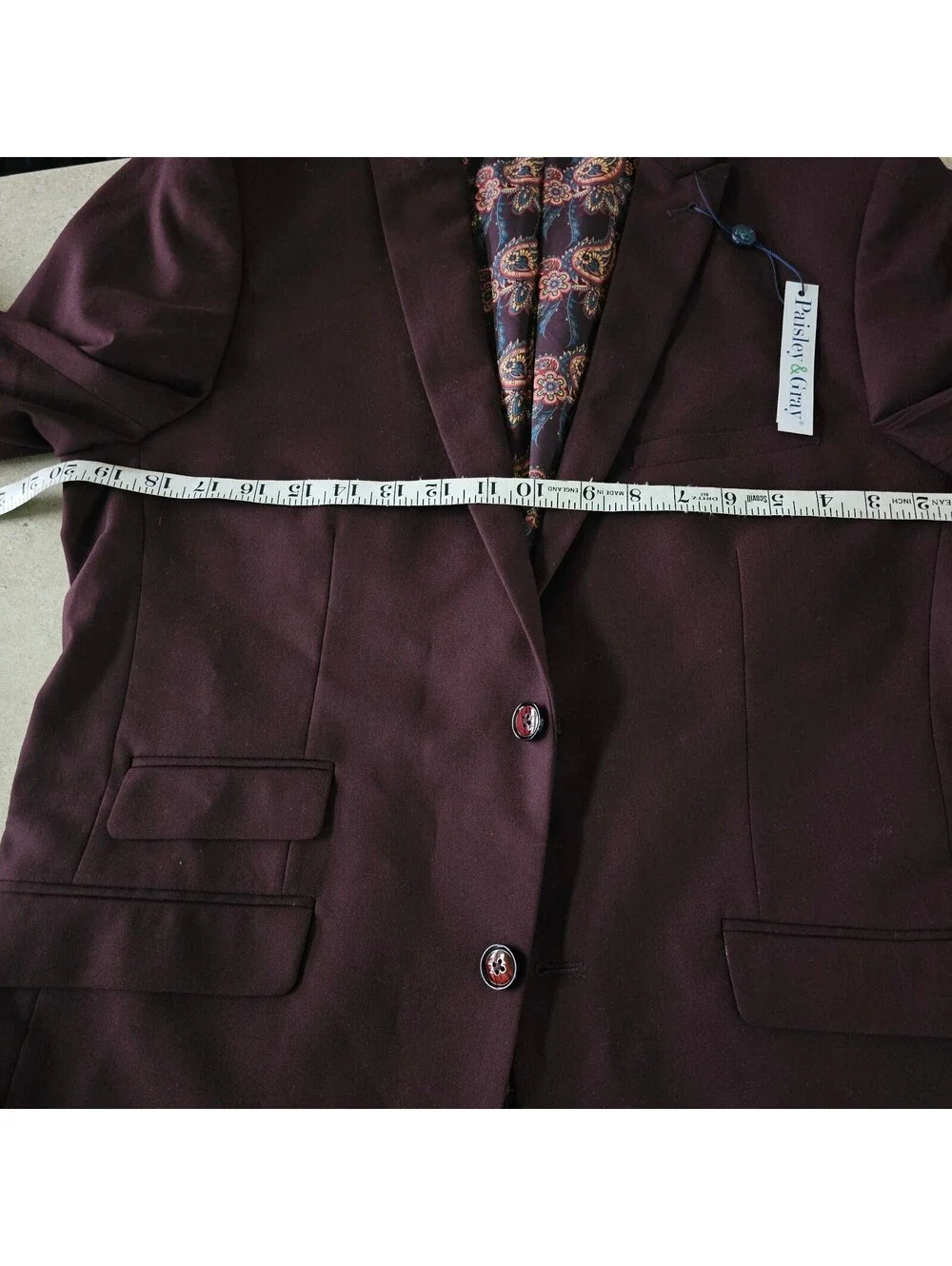 Paisley & Gray Slim Fit Burgundy Blazer Size 40R NEW